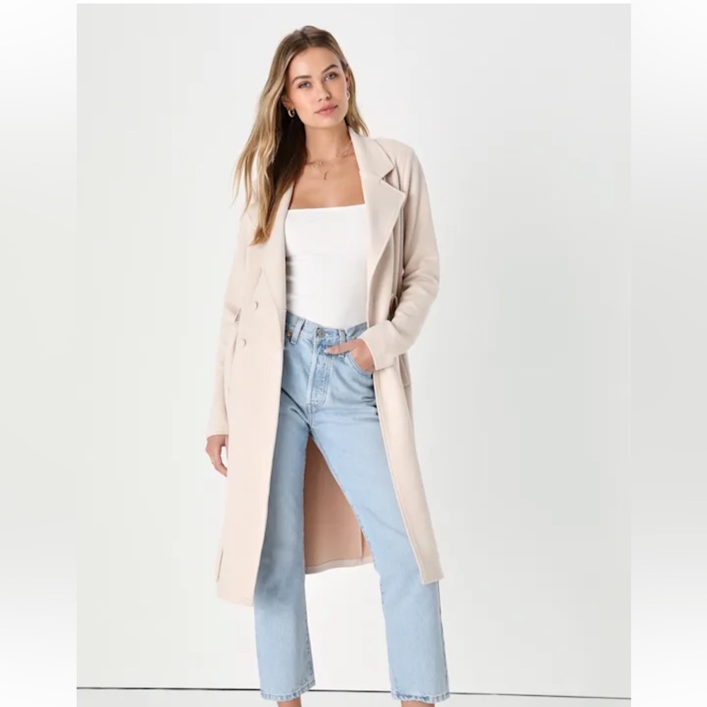 Lulu’s Chic Calling Beige Suede Trench Coat